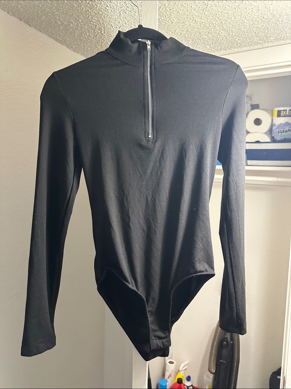 Black Long-Sleeve Mock Neck Bodysuit